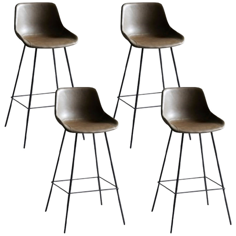 Industrial Bucket Leather Counter Bar Stool Footrest Counter Chair with Black Base Brown 4 Piece Set Clearhalo 'Bar Furniture' 'Bar Stools' 'bar_stools' 'furn' 'furn_bar_stools' 'Furniture' 'Kitchen & Dining Furniture' 5725301