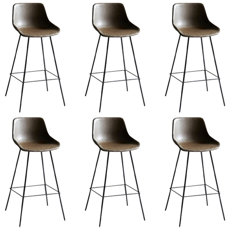 Industrial Bucket Leather Counter Bar Stool Footrest Counter Chair with Black Base Brown 6 Piece Set Clearhalo 'Bar Furniture' 'Bar Stools' 'bar_stools' 'furn' 'furn_bar_stools' 'Furniture' 'Kitchen & Dining Furniture' 5725302
