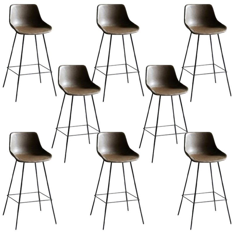 Industrial Bucket Leather Counter Bar Stool Footrest Counter Chair with Black Base Brown 8 Piece Set Clearhalo 'Bar Furniture' 'Bar Stools' 'bar_stools' 'furn' 'furn_bar_stools' 'Furniture' 'Kitchen & Dining Furniture' 5725303