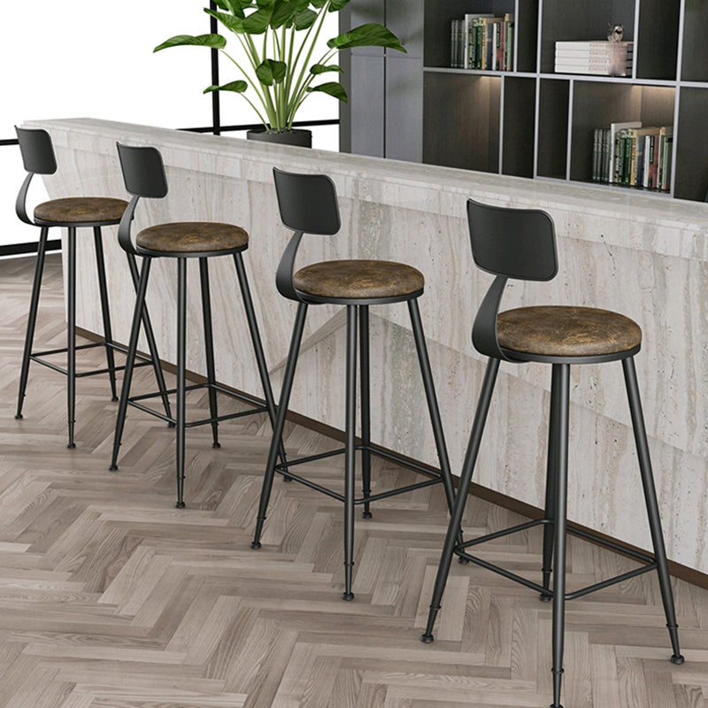 Modern Backrest Counter Stool Iron Bar Stool with Leather Cushion and Pedal for Cafe Clearhalo 'Bar Furniture' 'Bar Stools' 'bar_stools' 'furn' 'furn_bar_stools' 'Furniture' 'Kitchen & Dining Furniture' 5725374