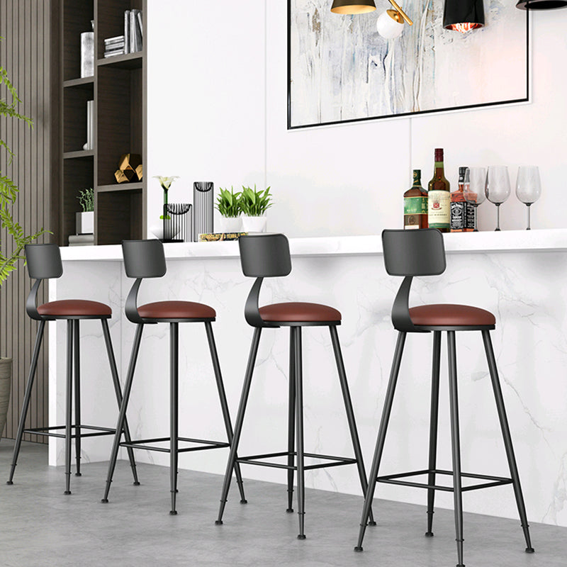 Modern Backrest Counter Stool Iron Bar Stool with Leather Cushion and Pedal for Cafe Clearhalo 'Bar Furniture' 'Bar Stools' 'bar_stools' 'furn' 'furn_bar_stools' 'Furniture' 'Kitchen & Dining Furniture' 5725379