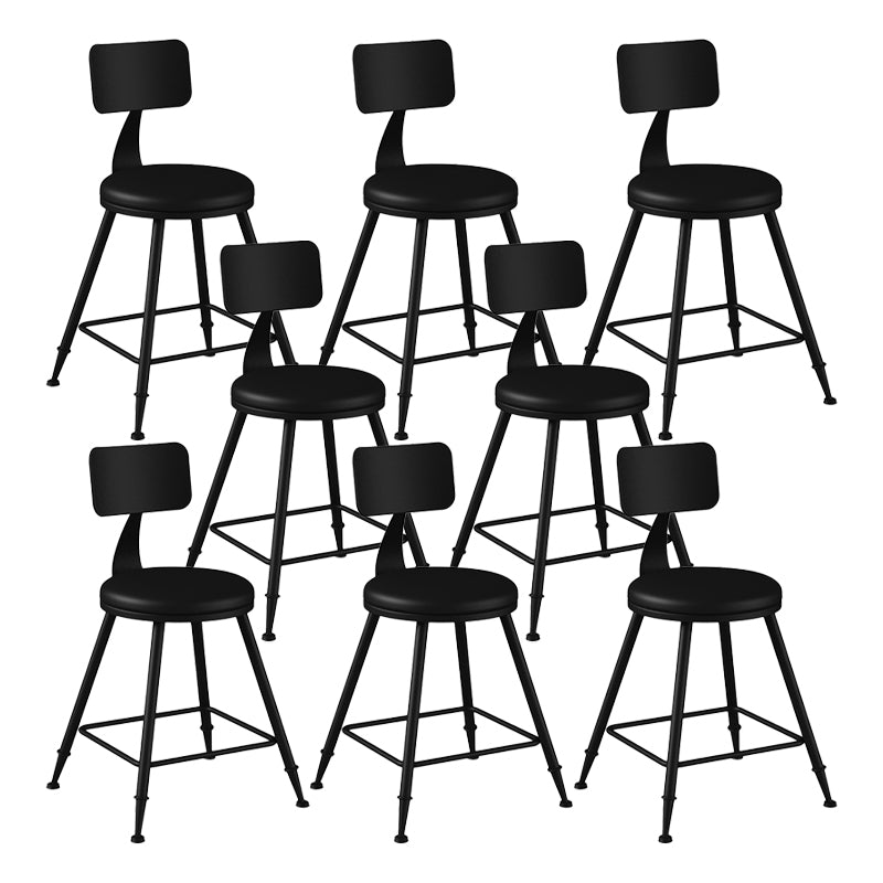 Modern Backrest Counter Stool Iron Bar Stool with Leather Cushion and Pedal for Cafe Black 8 Piece Set Short Stool(18"H) Clearhalo 'Bar Furniture' 'Bar Stools' 'bar_stools' 'furn' 'furn_bar_stools' 'Furniture' 'Kitchen & Dining Furniture' 5725381