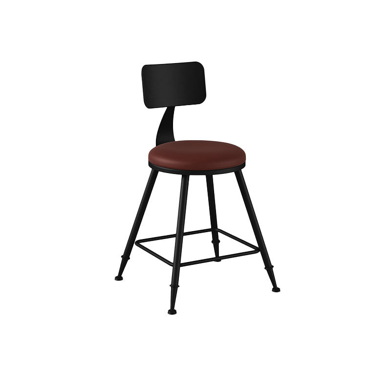 Modern Backrest Counter Stool Iron Bar Stool with Leather Cushion and Pedal for Cafe Burgundy 1 Piece Short Stool(18"H) Clearhalo 'Bar Furniture' 'Bar Stools' 'bar_stools' 'furn' 'furn_bar_stools' 'Furniture' 'Kitchen & Dining Furniture' 5725383