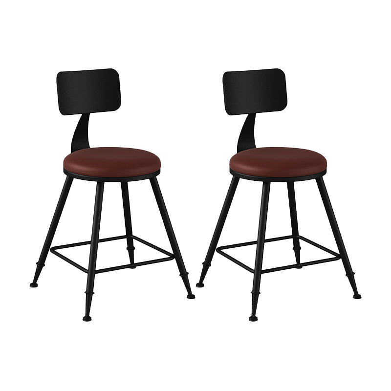 Modern Backrest Counter Stool Iron Bar Stool with Leather Cushion and Pedal for Cafe Burgundy 2 Piece Set Short Stool(18"H) Clearhalo 'Bar Furniture' 'Bar Stools' 'bar_stools' 'furn' 'furn_bar_stools' 'Furniture' 'Kitchen & Dining Furniture' 5725385