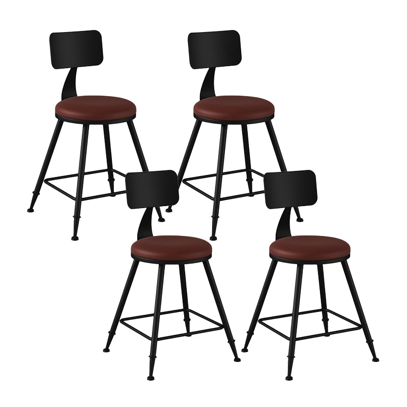 Modern Backrest Counter Stool Iron Bar Stool with Leather Cushion and Pedal for Cafe Burgundy 4 Piece Set Short Stool(18"H) Clearhalo 'Bar Furniture' 'Bar Stools' 'bar_stools' 'furn' 'furn_bar_stools' 'Furniture' 'Kitchen & Dining Furniture' 5725387