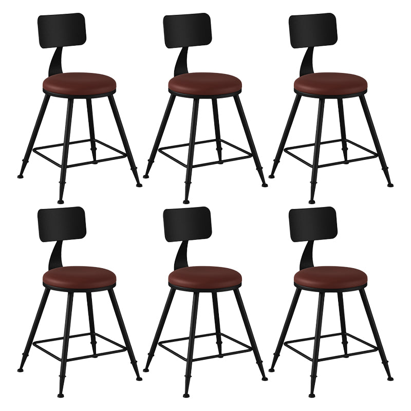Modern Backrest Counter Stool Iron Bar Stool with Leather Cushion and Pedal for Cafe Burgundy 6 Piece Set Short Stool(18"H) Clearhalo 'Bar Furniture' 'Bar Stools' 'bar_stools' 'furn' 'furn_bar_stools' 'Furniture' 'Kitchen & Dining Furniture' 5725388