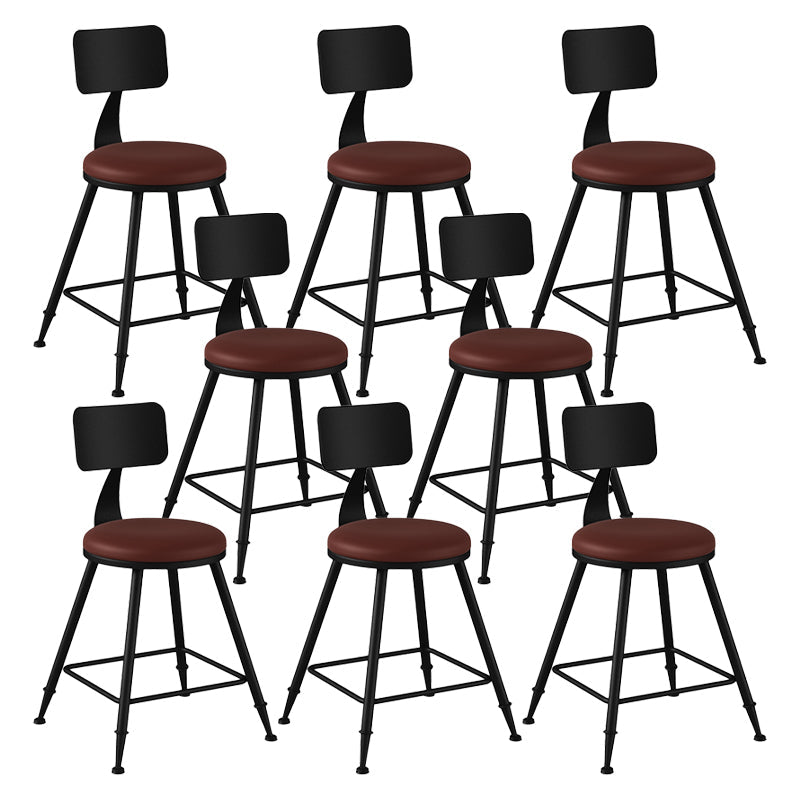 Modern Backrest Counter Stool Iron Bar Stool with Leather Cushion and Pedal for Cafe Burgundy 8 Piece Set Short Stool(18"H) Clearhalo 'Bar Furniture' 'Bar Stools' 'bar_stools' 'furn' 'furn_bar_stools' 'Furniture' 'Kitchen & Dining Furniture' 5725390