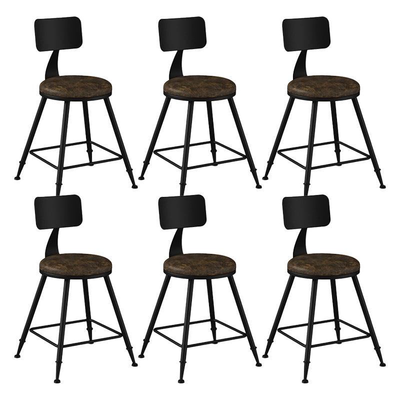 Modern Backrest Counter Stool Iron Bar Stool with Leather Cushion and Pedal for Cafe Brown 6 Piece Set Clearhalo 'Bar Furniture' 'Bar Stools' 'bar_stools' 'furn' 'furn_bar_stools' 'Furniture' 'Kitchen & Dining Furniture' 5725395