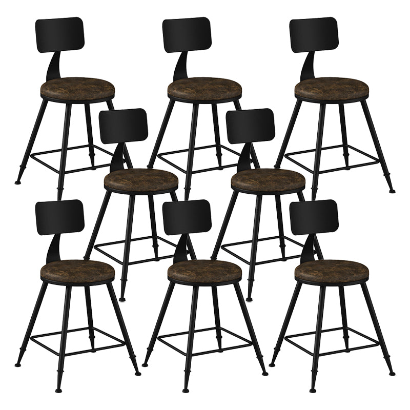 Modern Backrest Counter Stool Iron Bar Stool with Leather Cushion and Pedal for Cafe Brown 8 Piece Set Clearhalo 'Bar Furniture' 'Bar Stools' 'bar_stools' 'furn' 'furn_bar_stools' 'Furniture' 'Kitchen & Dining Furniture' 5725396