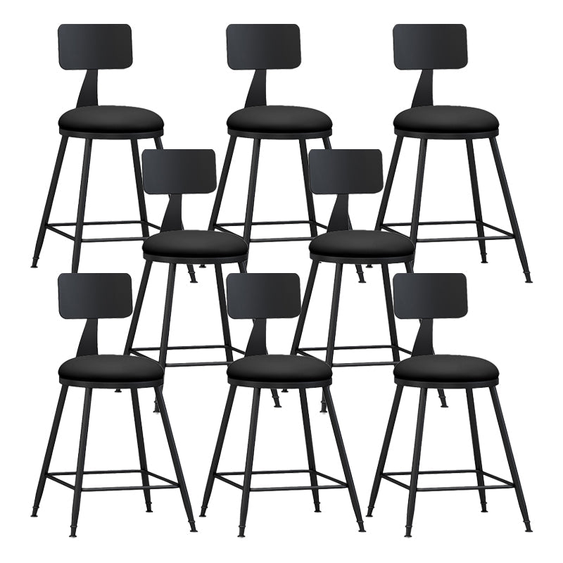 Modern Backrest Counter Stool Iron Bar Stool with Leather Cushion and Pedal for Cafe Black 8 Piece Set Short Stool(22"H) Clearhalo 'Bar Furniture' 'Bar Stools' 'bar_stools' 'furn' 'furn_bar_stools' 'Furniture' 'Kitchen & Dining Furniture' 5725401