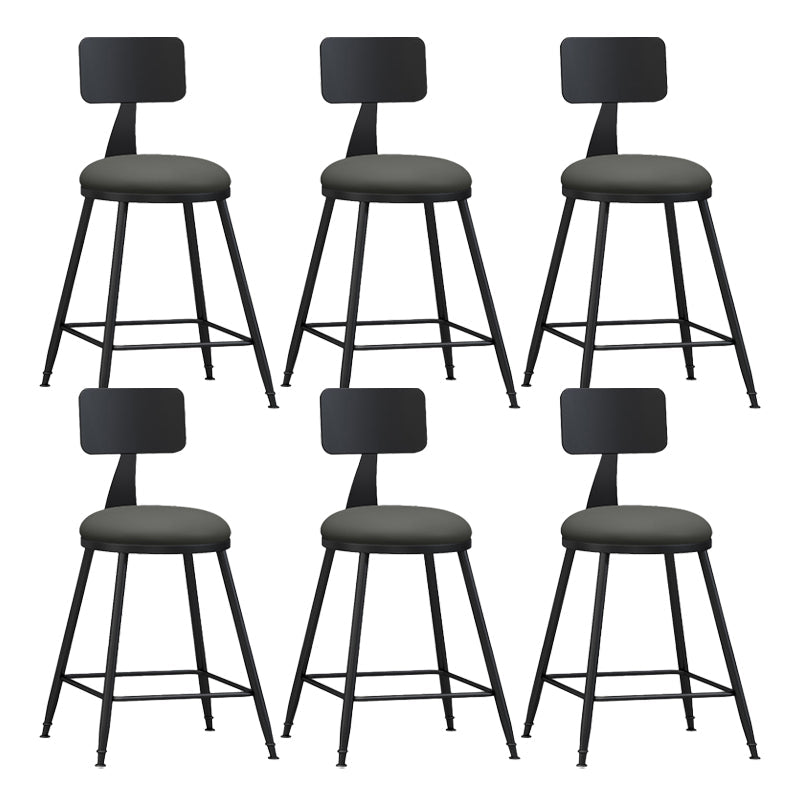 Modern Backrest Counter Stool Iron Bar Stool with Leather Cushion and Pedal for Cafe Grey 6 Piece Set Short Stool(22"H) Clearhalo 'Bar Furniture' 'Bar Stools' 'bar_stools' 'furn' 'furn_bar_stools' 'Furniture' 'Kitchen & Dining Furniture' 5725405