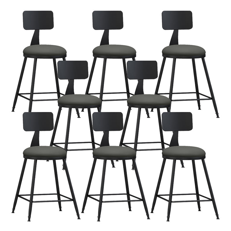 Modern Backrest Counter Stool Iron Bar Stool with Leather Cushion and Pedal for Cafe Grey 8 Piece Set Short Stool(22"H) Clearhalo 'Bar Furniture' 'Bar Stools' 'bar_stools' 'furn' 'furn_bar_stools' 'Furniture' 'Kitchen & Dining Furniture' 5725406