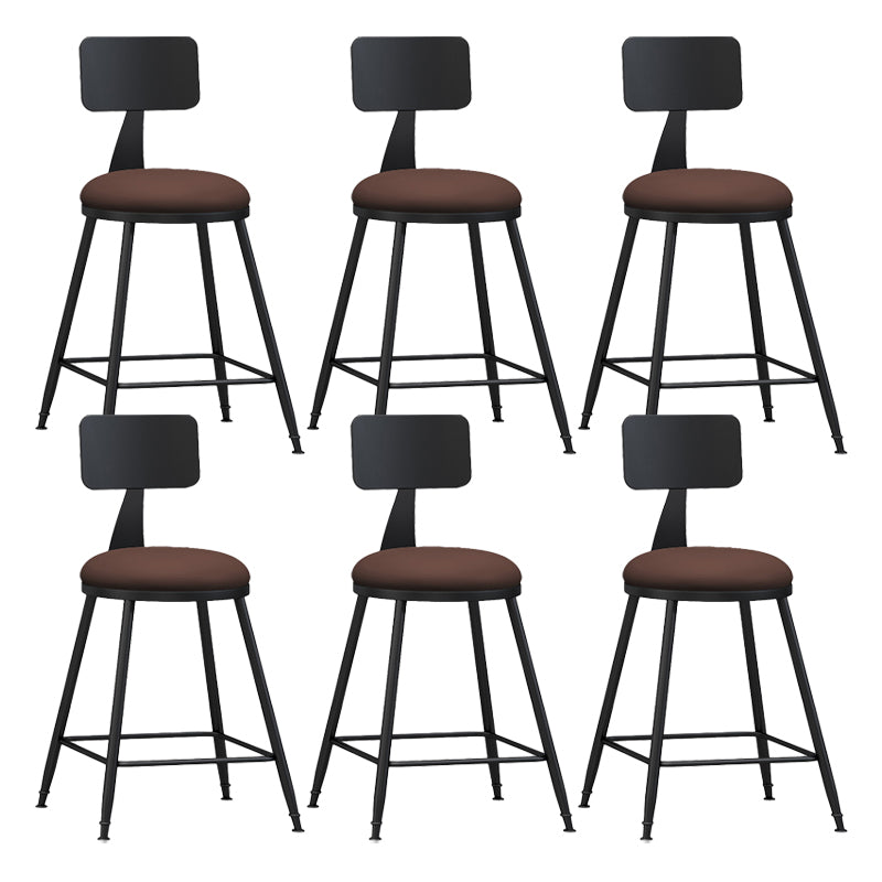 Modern Backrest Counter Stool Iron Bar Stool with Leather Cushion and Pedal for Cafe Burgundy 6 Piece Set Short Stool(22"H) Clearhalo 'Bar Furniture' 'Bar Stools' 'bar_stools' 'furn' 'furn_bar_stools' 'Furniture' 'Kitchen & Dining Furniture' 5725410