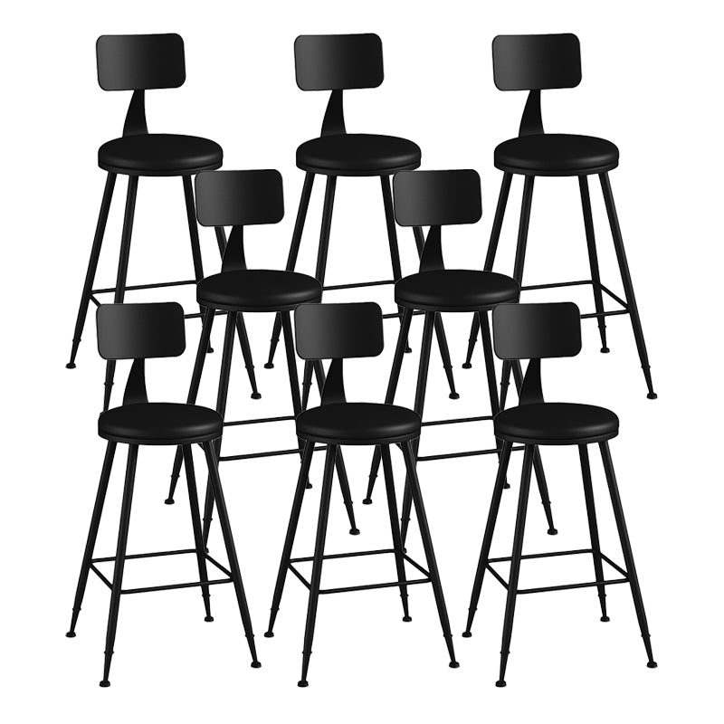 Modern Backrest Counter Stool Iron Bar Stool with Leather Cushion and Pedal for Cafe Black 8 Piece Set Counter Stool(26"H) Clearhalo 'Bar Furniture' 'Bar Stools' 'bar_stools' 'furn' 'furn_bar_stools' 'Furniture' 'Kitchen & Dining Furniture' 5725416