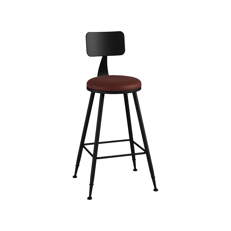 Modern Backrest Counter Stool Iron Bar Stool with Leather Cushion and Pedal for Cafe Burgundy 1 Piece Counter Stool(26"H) Clearhalo 'Bar Furniture' 'Bar Stools' 'bar_stools' 'furn' 'furn_bar_stools' 'Furniture' 'Kitchen & Dining Furniture' 5725422