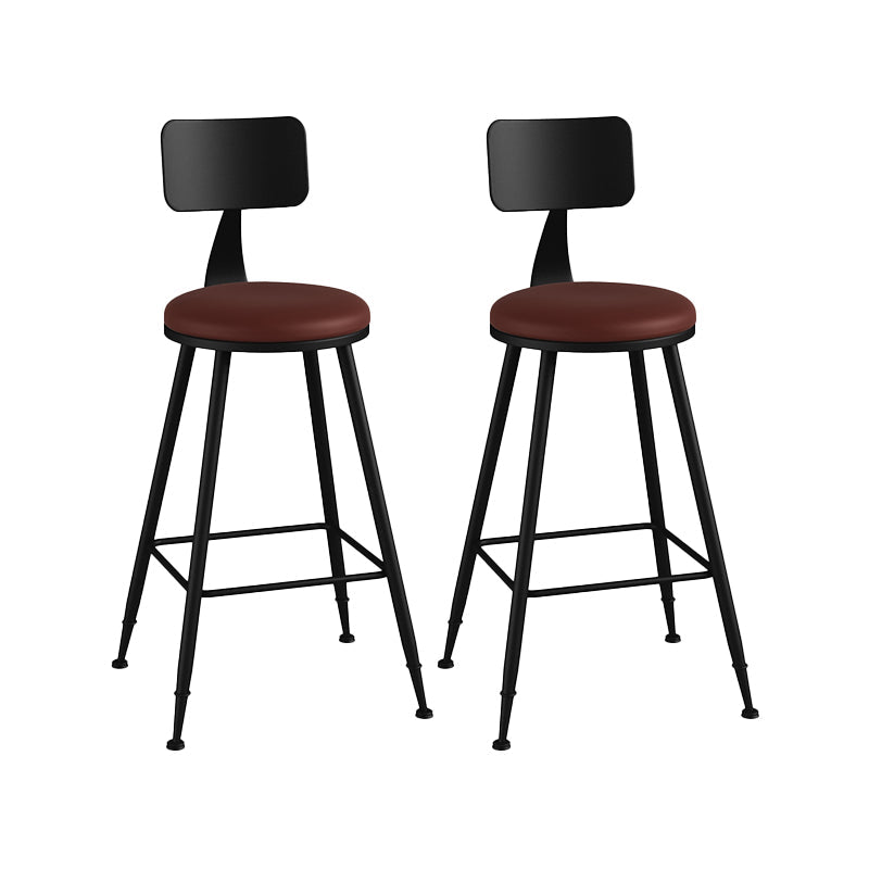 Modern Backrest Counter Stool Iron Bar Stool with Leather Cushion and Pedal for Cafe Burgundy 2 Piece Set Counter Stool(26"H) Clearhalo 'Bar Furniture' 'Bar Stools' 'bar_stools' 'furn' 'furn_bar_stools' 'Furniture' 'Kitchen & Dining Furniture' 5725423