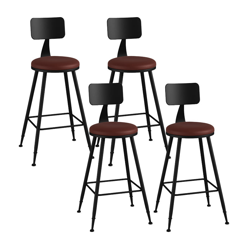 Modern Backrest Counter Stool Iron Bar Stool with Leather Cushion and Pedal for Cafe Burgundy 4 Piece Set Counter Stool(26"H) Clearhalo 'Bar Furniture' 'Bar Stools' 'bar_stools' 'furn' 'furn_bar_stools' 'Furniture' 'Kitchen & Dining Furniture' 5725424