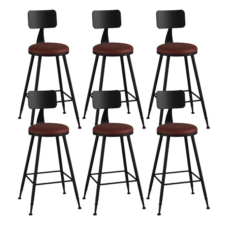 Modern Backrest Counter Stool Iron Bar Stool with Leather Cushion and Pedal for Cafe Burgundy 6 Piece Set Counter Stool(26"H) Clearhalo 'Bar Furniture' 'Bar Stools' 'bar_stools' 'furn' 'furn_bar_stools' 'Furniture' 'Kitchen & Dining Furniture' 5725425