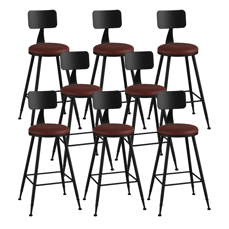 Modern Backrest Counter Stool Iron Bar Stool with Leather Cushion and Pedal for Cafe Burgundy 8 Piece Set Counter Stool(26"H) Clearhalo 'Bar Furniture' 'Bar Stools' 'bar_stools' 'furn' 'furn_bar_stools' 'Furniture' 'Kitchen & Dining Furniture' 5725426