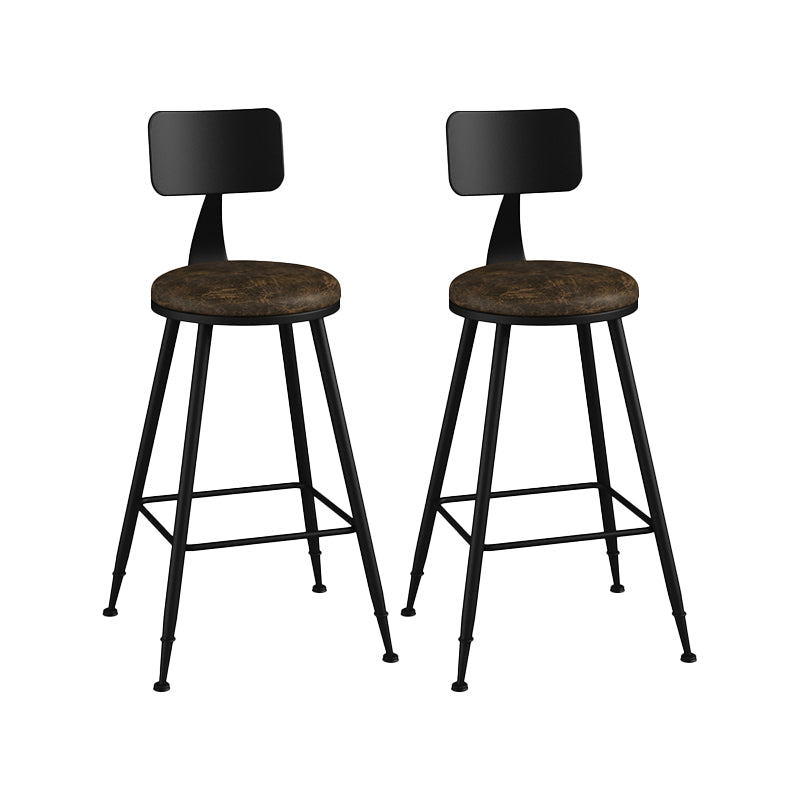Modern Backrest Counter Stool Iron Bar Stool with Leather Cushion and Pedal for Cafe Brown 2 Piece Set Counter Stool(26"H) Clearhalo 'Bar Furniture' 'Bar Stools' 'bar_stools' 'furn' 'furn_bar_stools' 'Furniture' 'Kitchen & Dining Furniture' 5725428