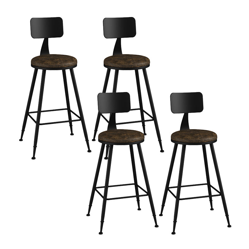 Modern Backrest Counter Stool Iron Bar Stool with Leather Cushion and Pedal for Cafe Brown 4 Piece Set Counter Stool(26"H) Clearhalo 'Bar Furniture' 'Bar Stools' 'bar_stools' 'furn' 'furn_bar_stools' 'Furniture' 'Kitchen & Dining Furniture' 5725429