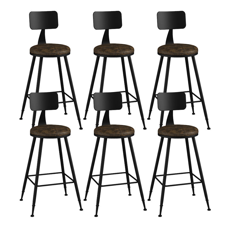 Modern Backrest Counter Stool Iron Bar Stool with Leather Cushion and Pedal for Cafe Brown 6 Piece Set Counter Stool(26"H) Clearhalo 'Bar Furniture' 'Bar Stools' 'bar_stools' 'furn' 'furn_bar_stools' 'Furniture' 'Kitchen & Dining Furniture' 5725430
