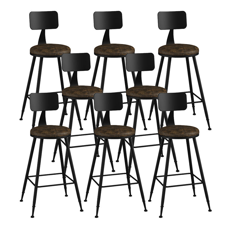 Modern Backrest Counter Stool Iron Bar Stool with Leather Cushion and Pedal for Cafe Brown 8 Piece Set Counter Stool(26"H) Clearhalo 'Bar Furniture' 'Bar Stools' 'bar_stools' 'furn' 'furn_bar_stools' 'Furniture' 'Kitchen & Dining Furniture' 5725431
