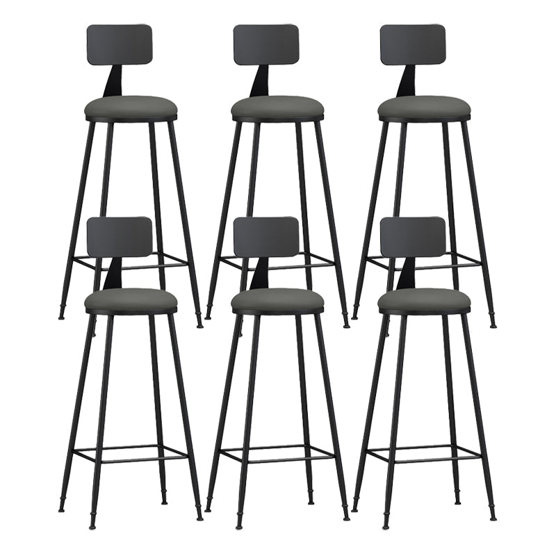 Modern Backrest Counter Stool Iron Bar Stool with Leather Cushion and Pedal for Cafe Grey 6 Piece Set Bar Stool(30"H) Clearhalo 'Bar Furniture' 'Bar Stools' 'bar_stools' 'furn' 'furn_bar_stools' 'Furniture' 'Kitchen & Dining Furniture' 5725440