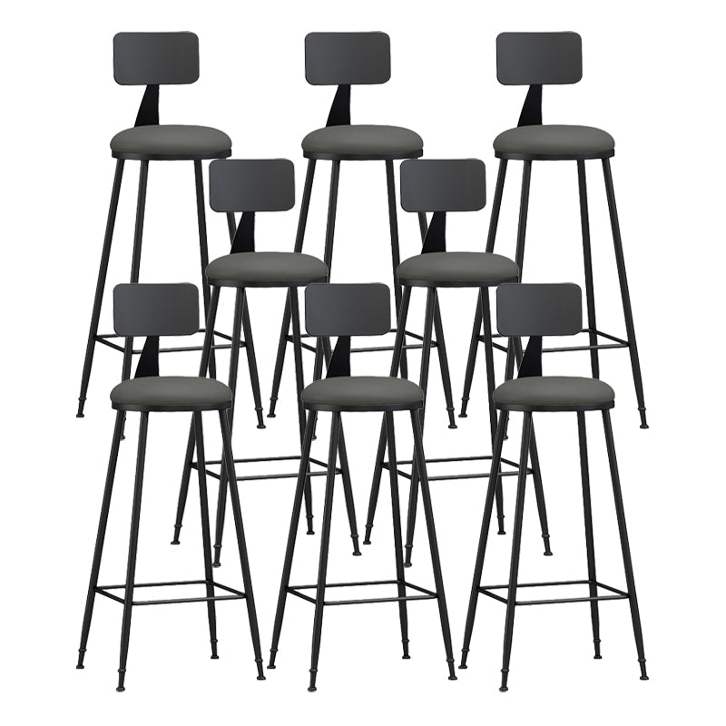 Modern Backrest Counter Stool Iron Bar Stool with Leather Cushion and Pedal for Cafe Grey 8 Piece Set Bar Stool(30"H) Clearhalo 'Bar Furniture' 'Bar Stools' 'bar_stools' 'furn' 'furn_bar_stools' 'Furniture' 'Kitchen & Dining Furniture' 5725441