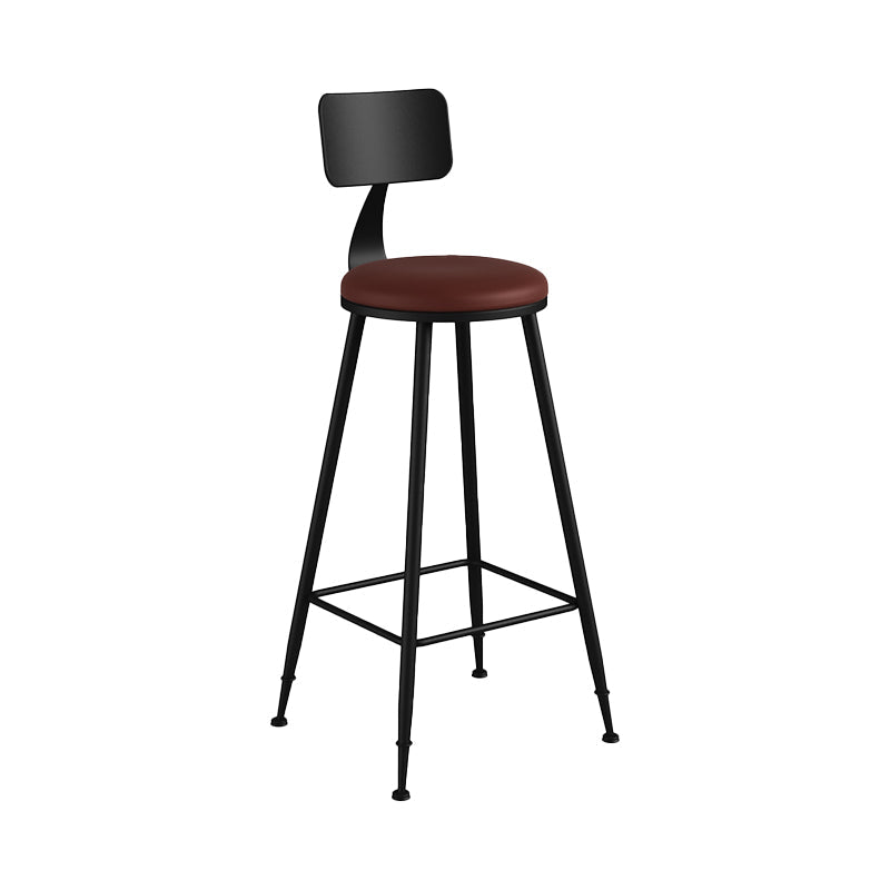Modern Backrest Counter Stool Iron Bar Stool with Leather Cushion and Pedal for Cafe Burgundy 1 Piece Bar Stool(30"H) Clearhalo 'Bar Furniture' 'Bar Stools' 'bar_stools' 'furn' 'furn_bar_stools' 'Furniture' 'Kitchen & Dining Furniture' 5725442