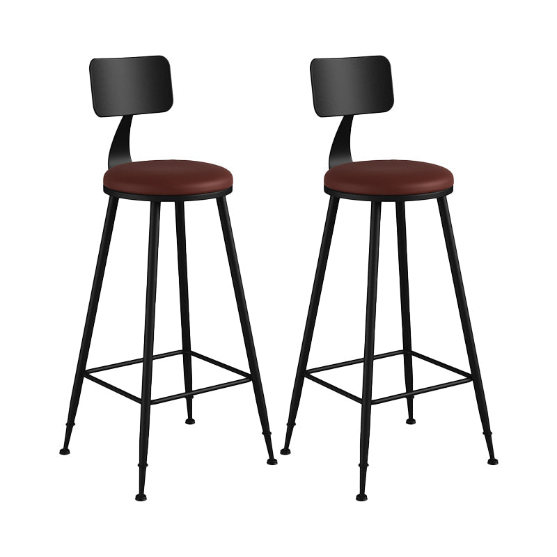 Modern Backrest Counter Stool Iron Bar Stool with Leather Cushion and Pedal for Cafe Burgundy 2 Piece Set Bar Stool(30"H) Clearhalo 'Bar Furniture' 'Bar Stools' 'bar_stools' 'furn' 'furn_bar_stools' 'Furniture' 'Kitchen & Dining Furniture' 5725443