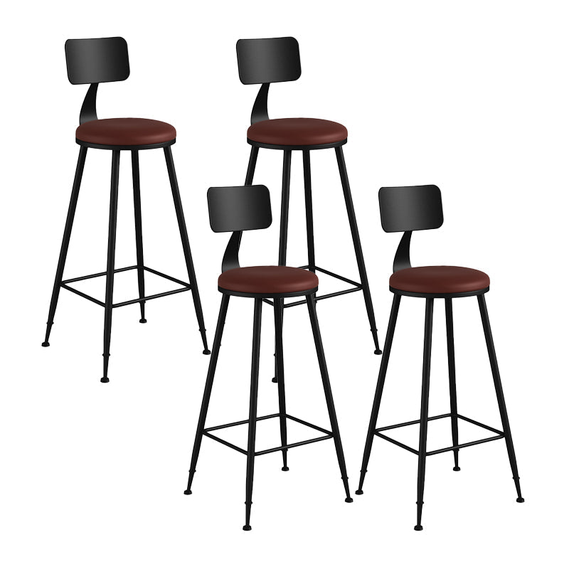 Modern Backrest Counter Stool Iron Bar Stool with Leather Cushion and Pedal for Cafe Burgundy 4 Piece Set Bar Stool(30"H) Clearhalo 'Bar Furniture' 'Bar Stools' 'bar_stools' 'furn' 'furn_bar_stools' 'Furniture' 'Kitchen & Dining Furniture' 5725444