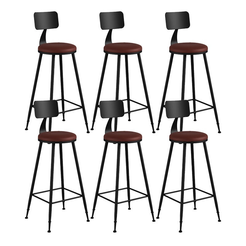 Modern Backrest Counter Stool Iron Bar Stool with Leather Cushion and Pedal for Cafe Burgundy 6 Piece Set Bar Stool(30"H) Clearhalo 'Bar Furniture' 'Bar Stools' 'bar_stools' 'furn' 'furn_bar_stools' 'Furniture' 'Kitchen & Dining Furniture' 5725445