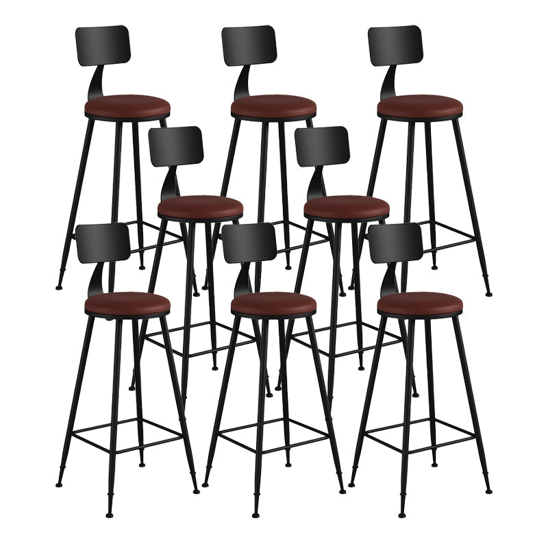 Modern Backrest Counter Stool Iron Bar Stool with Leather Cushion and Pedal for Cafe Burgundy 8 Piece Set Bar Stool(30"H) Clearhalo 'Bar Furniture' 'Bar Stools' 'bar_stools' 'furn' 'furn_bar_stools' 'Furniture' 'Kitchen & Dining Furniture' 5725446