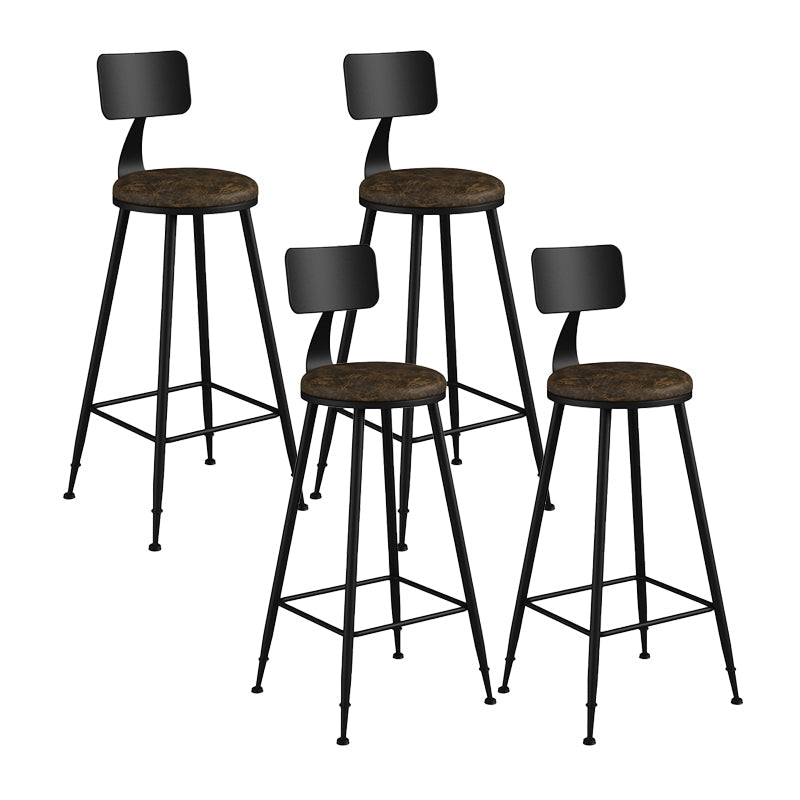 Modern Backrest Counter Stool Iron Bar Stool with Leather Cushion and Pedal for Cafe Brown 4 Piece Set Clearhalo 'Bar Furniture' 'Bar Stools' 'bar_stools' 'furn' 'furn_bar_stools' 'Furniture' 'Kitchen & Dining Furniture' 5725449