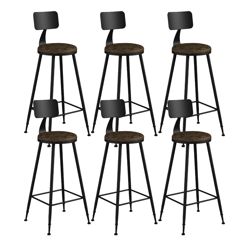 Modern Backrest Counter Stool Iron Bar Stool with Leather Cushion and Pedal for Cafe Brown 6 Piece Set Clearhalo 'Bar Furniture' 'Bar Stools' 'bar_stools' 'furn' 'furn_bar_stools' 'Furniture' 'Kitchen & Dining Furniture' 5725450