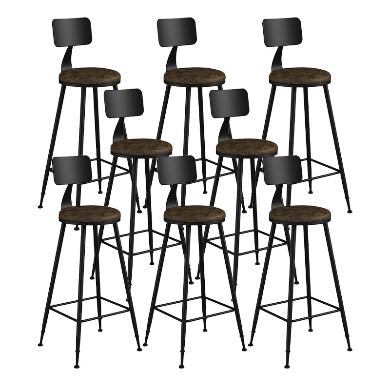 Modern Backrest Counter Stool Iron Bar Stool with Leather Cushion and Pedal for Cafe Brown 8 Piece Set Clearhalo 'Bar Furniture' 'Bar Stools' 'bar_stools' 'furn' 'furn_bar_stools' 'Furniture' 'Kitchen & Dining Furniture' 5725451