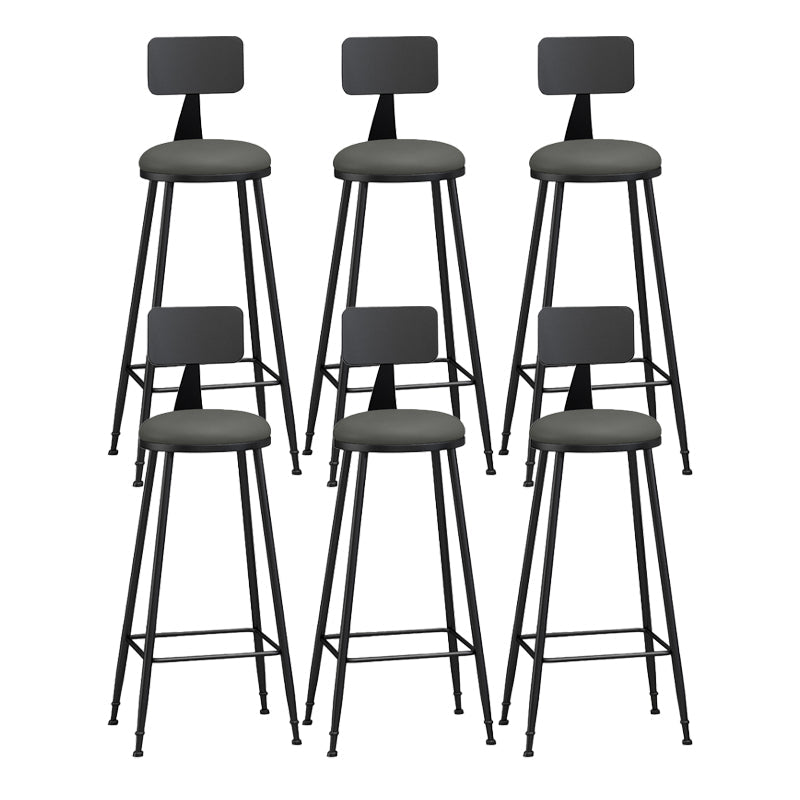 Modern Backrest Counter Stool Iron Bar Stool with Leather Cushion and Pedal for Cafe Grey 6 Piece Set Bar Stool(33"H) Clearhalo 'Bar Furniture' 'Bar Stools' 'bar_stools' 'furn' 'furn_bar_stools' 'Furniture' 'Kitchen & Dining Furniture' 5725460