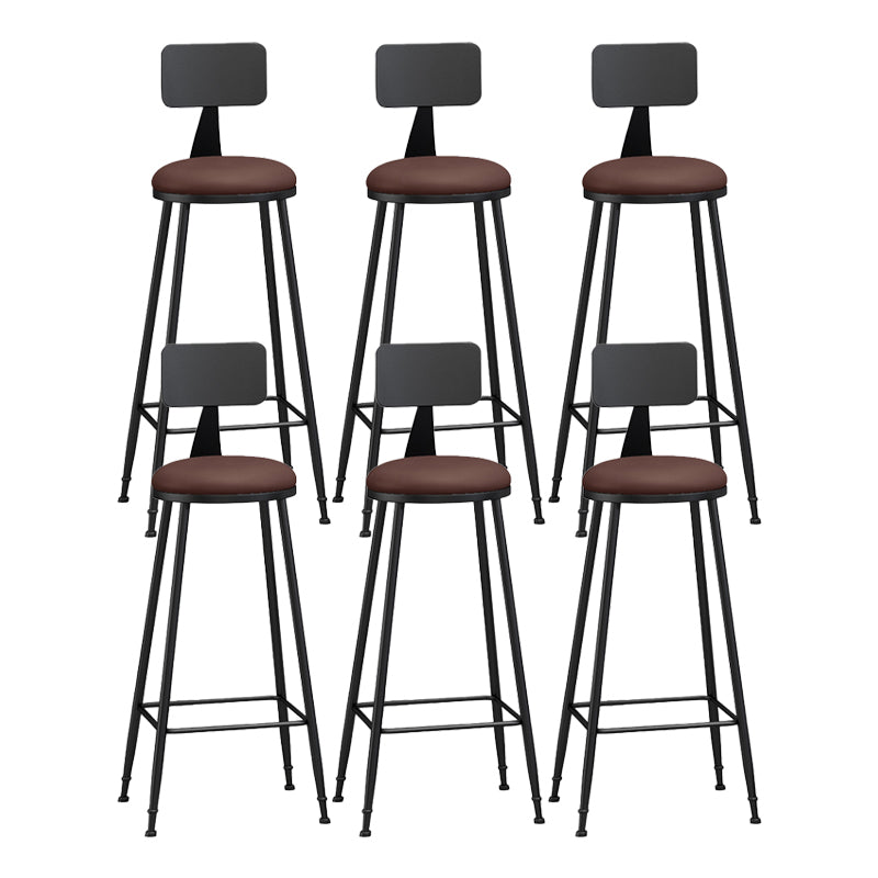 Modern Backrest Counter Stool Iron Bar Stool with Leather Cushion and Pedal for Cafe Burgundy 6 Piece Set Bar Stool(33"H) Clearhalo 'Bar Furniture' 'Bar Stools' 'bar_stools' 'furn' 'furn_bar_stools' 'Furniture' 'Kitchen & Dining Furniture' 5725465