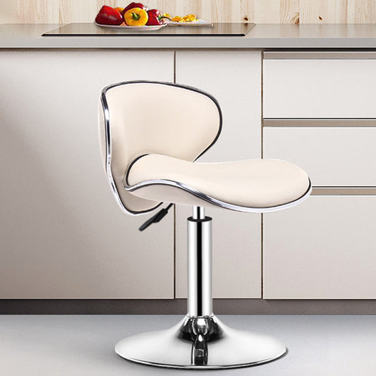 Contemporary Metal Bar Stool Low Back Turntable Faux Leather Cushion Footrest Stool Beige 1 Piece Counter Stool (23.5"H)