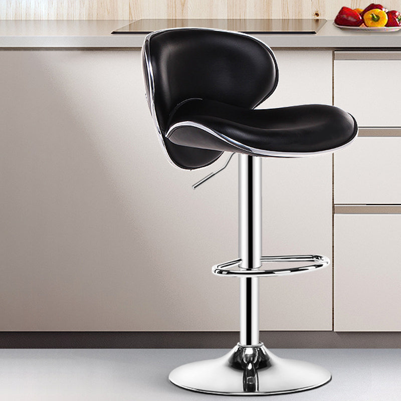 Contemporary Metal Bar Stool Low Back Turntable Faux Leather Cushion Footrest Stool
