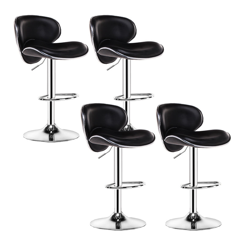 Contemporary Metal Bar Stool Low Back Turntable Faux Leather Cushion Footrest Stool