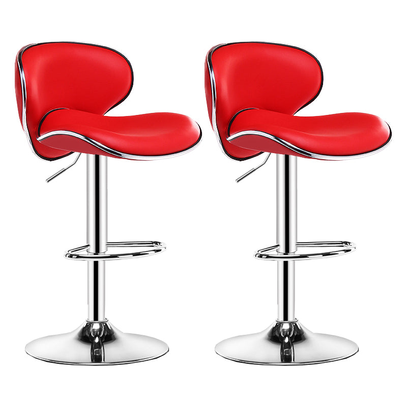 Contemporary Metal Bar Stool Low Back Turntable Faux Leather Cushion Footrest Stool