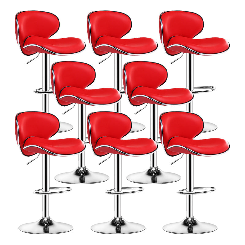 Contemporary Metal Bar Stool Low Back Turntable Faux Leather Cushion Footrest Stool