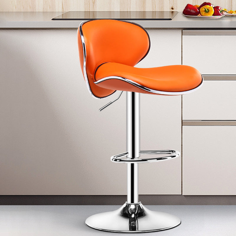 Contemporary Metal Bar Stool Low Back Turntable Faux Leather Cushion Footrest Stool