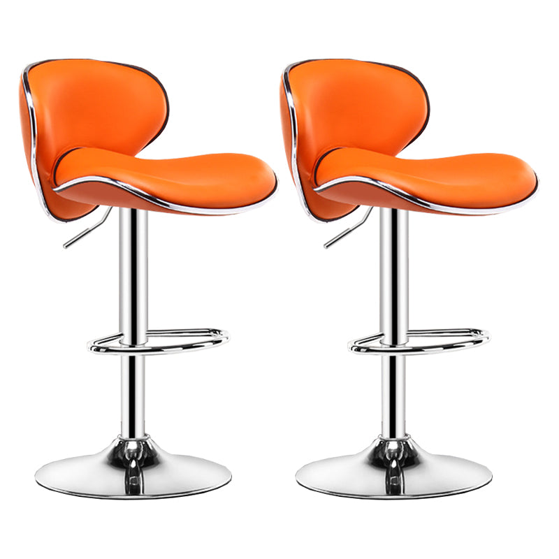 Contemporary Metal Bar Stool Low Back Turntable Faux Leather Cushion Footrest Stool