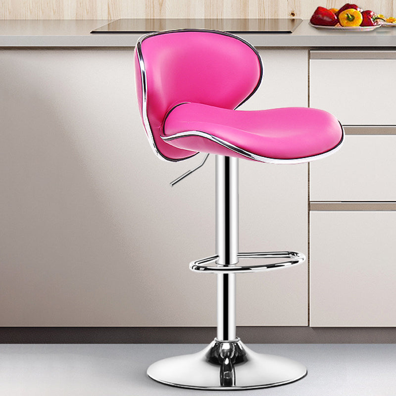 Contemporary Metal Bar Stool Low Back Turntable Faux Leather Cushion Footrest Stool