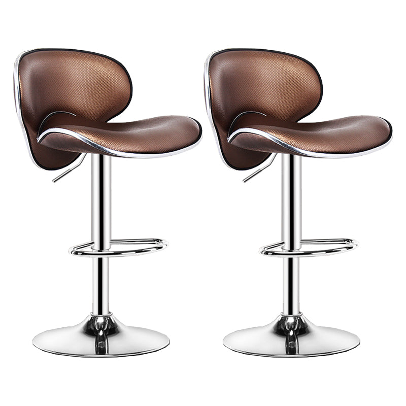 Contemporary Metal Bar Stool Low Back Turntable Faux Leather Cushion Footrest Stool