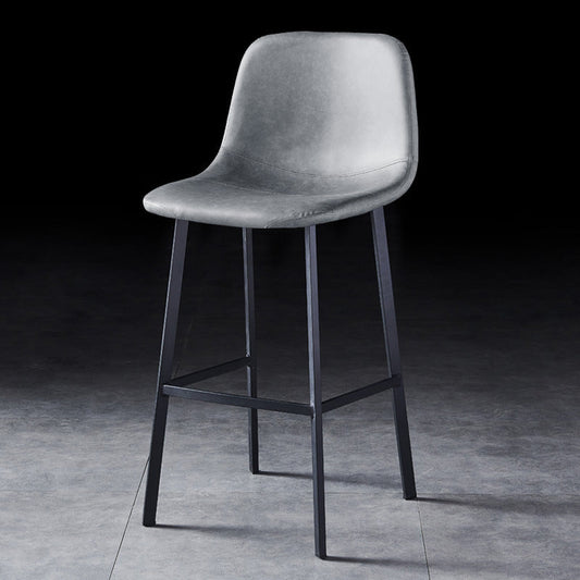 Contemporary Metal Barstool Low Back Turantable Faux Leather Cushion Footrest Stool Grey 1 Piece Counter Stool(24"H)