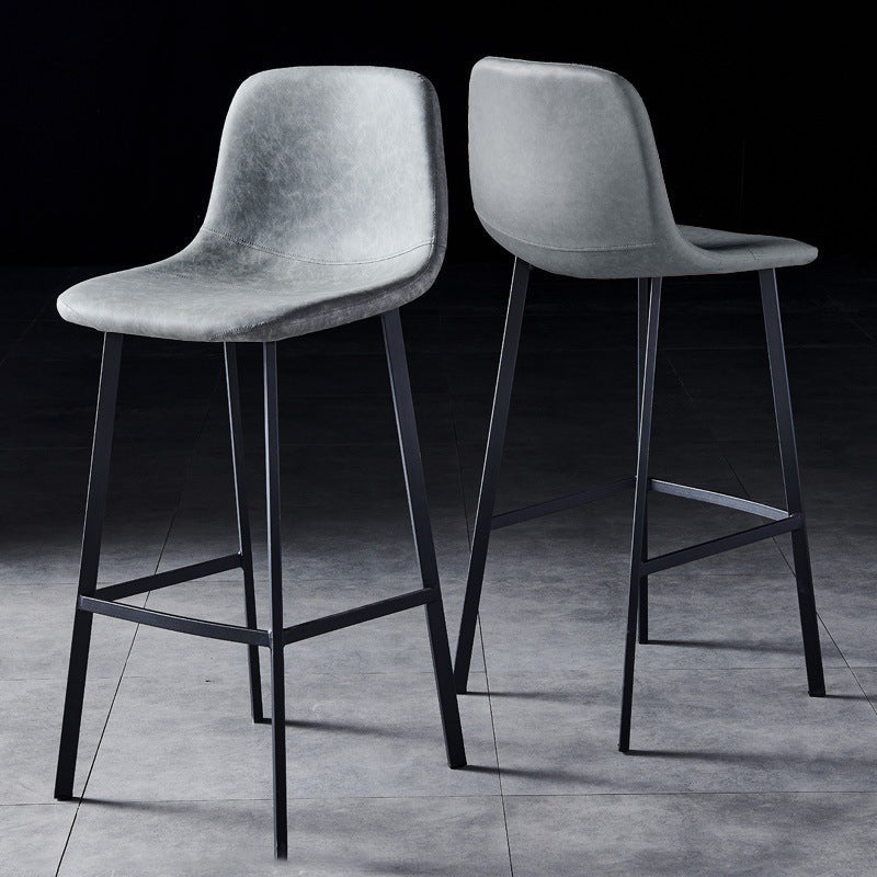 Contemporary Metal Barstool Low Back Turantable Faux Leather Cushion Footrest Stool